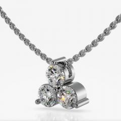 3 Stone Diamond Mini Triangle Pendant Necklace 14K White Gold - 3981810