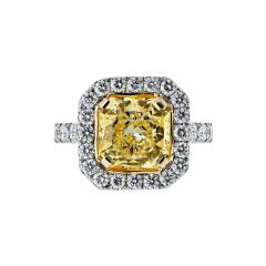 3 carat Radiant Cut Diamond Fancy Yellow GIA Halo Engagement Ring - 4400484