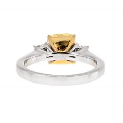 3 carat Radiant Cut Diamond Fancy Yellow GIA Three Stone Engagement Ring - 4406634
