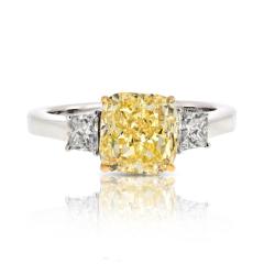 3 carat Radiant Cut Diamond Fancy Yellow GIA Three Stone Engagement Ring - 4412077