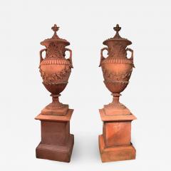 3214 Pair of Early 19th Century Neoclassical Terracotta Urns and Lids - 2515819