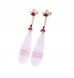 33 Carat Carved Lavender Jadeite Jade Drop Earrings With Rubies Diamonds - 3737094