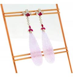 33 Carat Carved Lavender Jadeite Jade Drop Earrings With Rubies Diamonds - 3737100