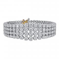 35 Carat TW Round Cut Diamond Platinum 4 Row Bracelet - 3900430