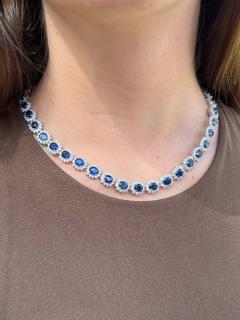 36 Carat Oval Cut Blue Sapphire Diamond Choker Necklace in 18K White Gold - 3558792