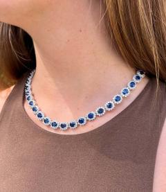 36 Carat Oval Cut Blue Sapphire Diamond Choker Necklace in 18K White Gold - 3558825