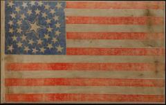 36 STAR PRINTED AMERICAN FLAG RARE HALOED STAR MEDALLION CIRCA 1865 - 3619338