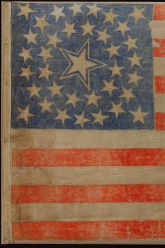 36 STAR PRINTED AMERICAN FLAG RARE HALOED STAR MEDALLION CIRCA 1865 - 3619346