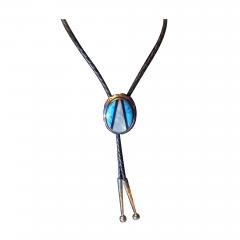 38 Leather Sterling Navajo Bolo Tie w turquoise Abalone Medallion - 3881297