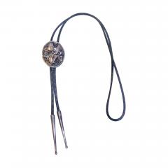 38 Leather and Sterling Silver Native American Bolo Tie w Applied Wire Medalli - 3881295