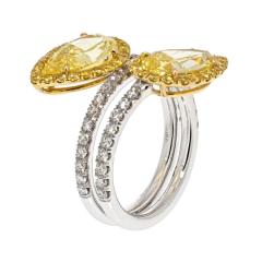 4 01CTTW FANCY YELLOW INTENSE TWO STONE PEAR CUT DIAMOND HALO RING - 3378780