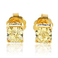 4 04cttw Radiant Cut Fancy Yellow Diamond Stud Earrings - 4512253