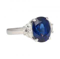 4 22 Carat Vivid Blue Oval Cut Sapphire Diamond 3 Stone Ring - 3819894