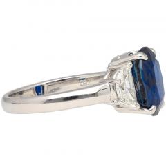 4 22 Carat Vivid Blue Oval Cut Sapphire Diamond 3 Stone Ring - 3819897