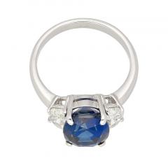 4 22 Carat Vivid Blue Oval Cut Sapphire Diamond 3 Stone Ring - 3819900