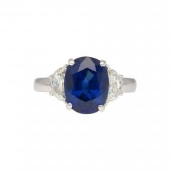 4 22 Carat Vivid Blue Oval Cut Sapphire Diamond 3 Stone Ring - 3823804