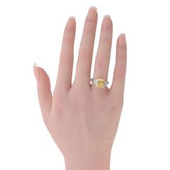 4 25ct Fancy Yellow Cushion Cut Three Stone Diamond Engagement Ring - 4549409