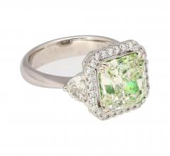 4 26 Carat Radiant Cut Fancy Yellowish Green SI1 Clarity 18K GIA Diamond Ring - 3500174
