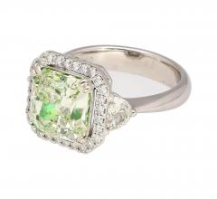 4 26 Carat Radiant Cut Fancy Yellowish Green SI1 Clarity 18K GIA Diamond Ring - 3500176