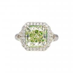 4 26 Carat Radiant Cut Fancy Yellowish Green SI1 Clarity 18K GIA Diamond Ring - 3517451