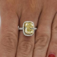 4 36 Carat Elongated Cushion Fancy Yellow Diamond Halo 18K Engagement Ring - 3991512