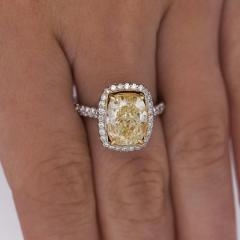 4 36 Carat Elongated Cushion Fancy Yellow Diamond Halo 18K Engagement Ring - 3991554