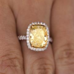 4 36 Carat Elongated Cushion Fancy Yellow Diamond Halo 18K Engagement Ring - 3991555