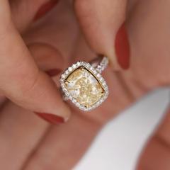 4 36 Carat Elongated Cushion Fancy Yellow Diamond Halo 18K Engagement Ring - 3991557