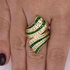 4 42 Carat Emerald Diamond Pave 18K Gold Bypass Cluster Ring - 4020238