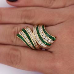 4 42 Carat Emerald Diamond Pave 18K Gold Bypass Cluster Ring - 4020239