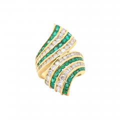 4 42 Carat Emerald Diamond Pave 18K Gold Bypass Cluster Ring - 4022817