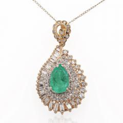 4 5 Carat Pear Cut Colombian Emerald Diamond 18K Pendant Necklace - 3981775