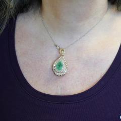 4 5 Carat Pear Cut Colombian Emerald Diamond 18K Pendant Necklace - 3981790