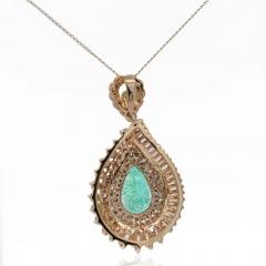 4 5 Carat Pear Cut Colombian Emerald Diamond 18K Pendant Necklace - 3981838