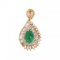 4 5 Carat Pear Cut Colombian Emerald Diamond 18K Pendant Necklace - 3984975