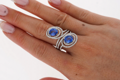 4 51 Carat Oval Blue Sapphire Diamond Two Stone Vertical Pave Swirl Ring - 3642164