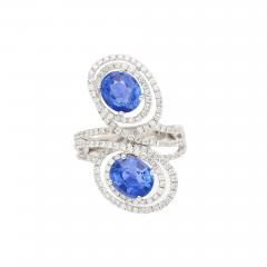 4 51 Carat Oval Blue Sapphire Diamond Two Stone Vertical Pave Swirl Ring - 3643390