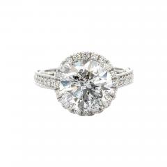 4 53 Carat Round Cut Diamond 18K White Floral Halo Engagement Ring - 3976554