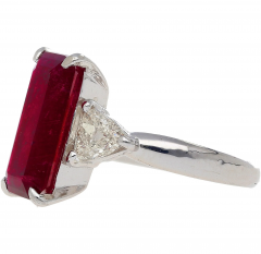 4 67 Carat Red Tourmaline and Trillion Diamond Three Stone Platinum Ring - 3746903