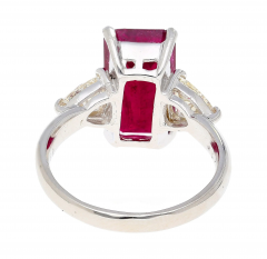 4 67 Carat Red Tourmaline and Trillion Diamond Three Stone Platinum Ring - 3746908