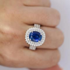 4 73 Carat GRS Certified Oval Blue Sapphire Double Diamond Halo Ring - 3819830