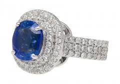 4 73 Carat GRS Certified Oval Blue Sapphire Double Diamond Halo Ring - 3819831