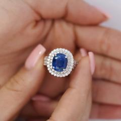 4 73 Carat GRS Certified Oval Blue Sapphire Double Diamond Halo Ring - 3819832