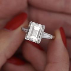 4 78 Carat Asscher Tapered Baguette Diamond Platinum 3 Stone Engagement Ring - 3876915