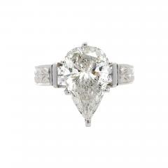 4 86 Carat Pear Cut Diamond 18K White Filigree Vintage Engagement Ring - 3976556