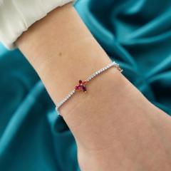 4 Carat Ruby Butterfly and Diamond Charm Tennis Bracelet - 4032245