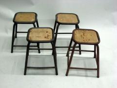 4 French Mid Century Modern Industrial Iron Stools Benches - 4090291
