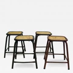 4 French Mid Century Modern Industrial Iron Stools Benches - 4090838