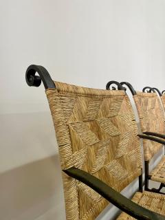 4 Heavy Hand Wrought Iron and Woven Raffia Armchairs - 4619852