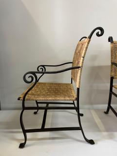 4 Heavy Hand Wrought Iron and Woven Raffia Armchairs - 4619854